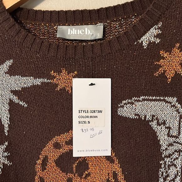 New! Western Metallic Cowboy Sweater Cropped Brown Size Small - Picture 3 of 9